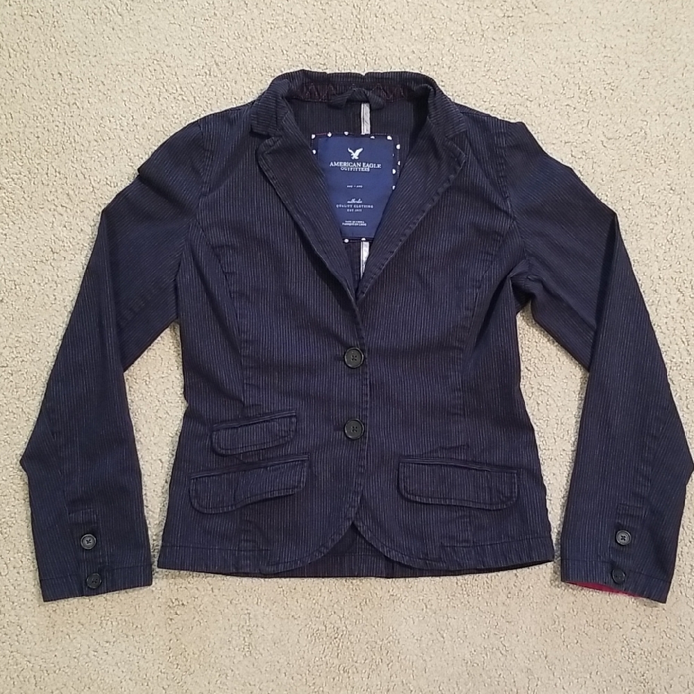 Vintage American Eagle Outfitters Women's Navy Blazer